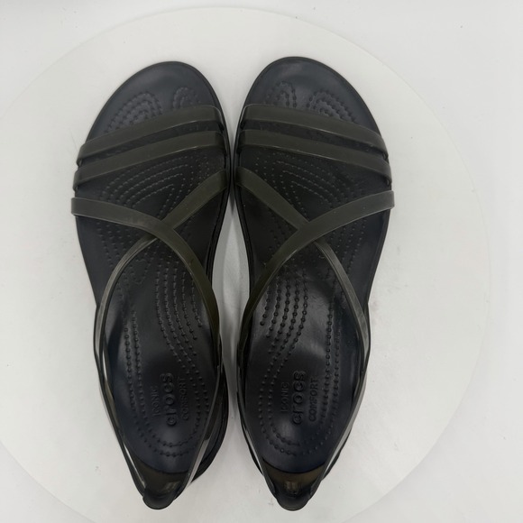 Crocs Isabella Flats Jelly Sandals Black Womans 6 Strappy Beach Vacation - Picture 6 of 8